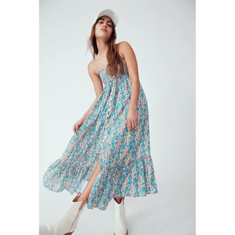 NEW FREE PEOPLE MOLLY JO FLORAL PRINTED MIDI DRESS MAXI TOP BLOSSOM…